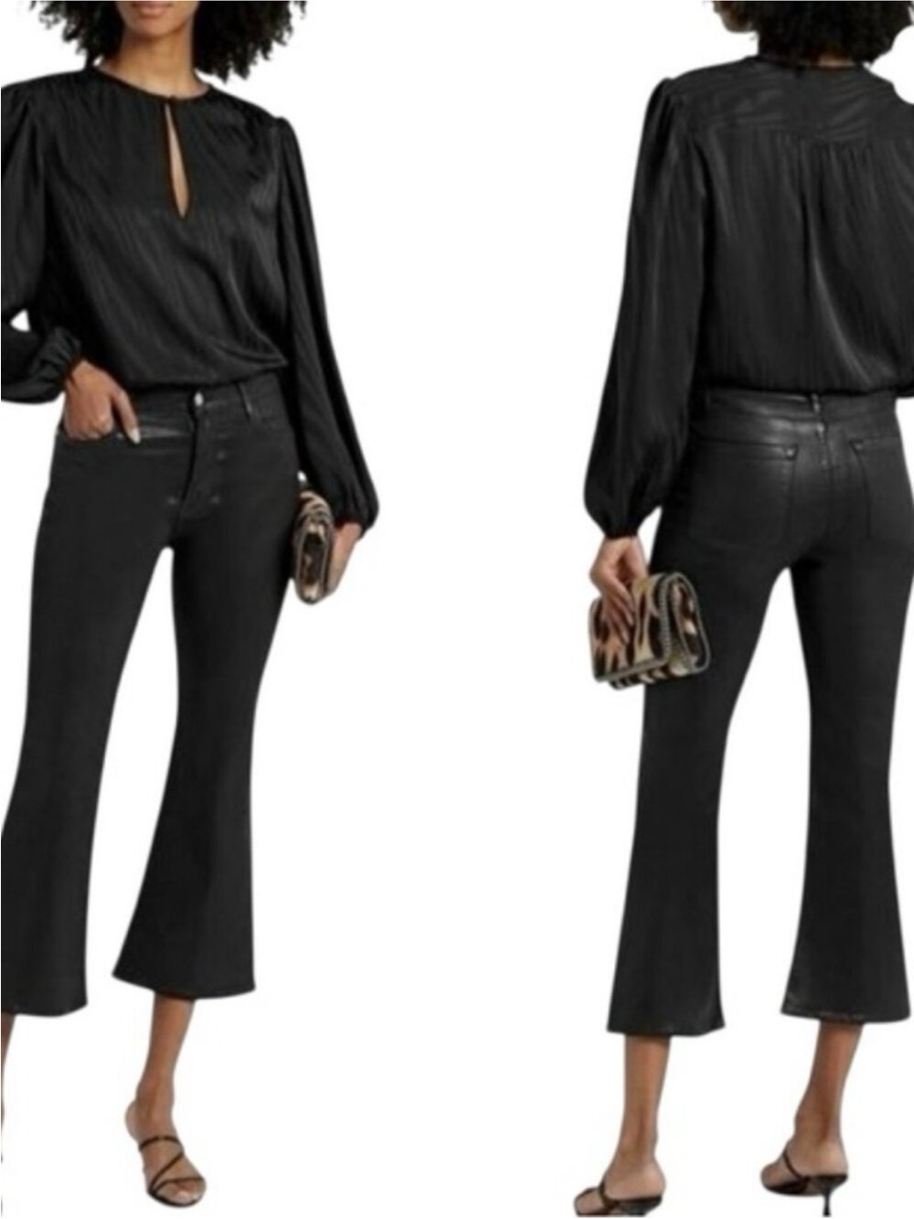 FRAME Coated Denim Le Crop Flare in coated noir - Picture 11 of 11